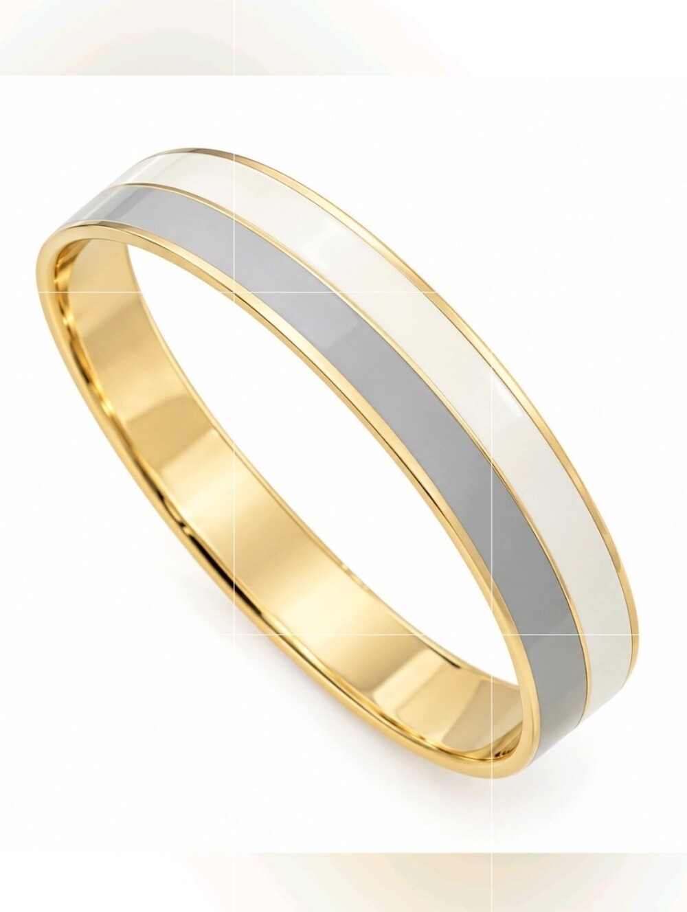Bangle Bracelet Two Tone Enameled Thin White & Gray Fashion Jewelry Accessories